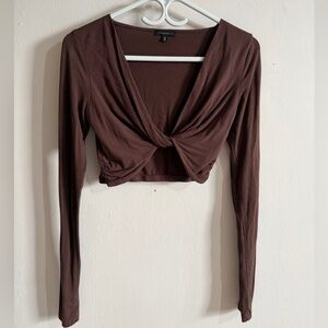 Dynamite Brown Twist Front Crop Top